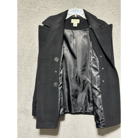 St Johns Bay Jacket Womens L Black Wool Cashmere Double Breasted Pea Coat Warm - Picture 8 of 9